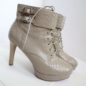 Beige 6.5 Snake Leather Heel Booties